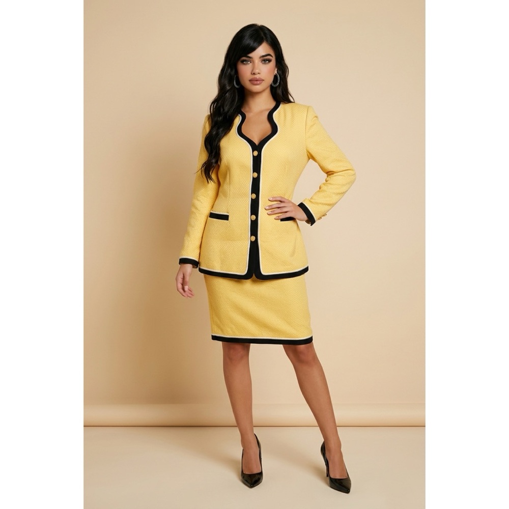 Escada Yellow Blazer and Skirt with Black and White Trim